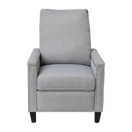 Merrick Lane Renza Transitional Pushback Recliner with Pillow Style Back and Accent Nail Trim - Manual Recliner Light Gray {3}