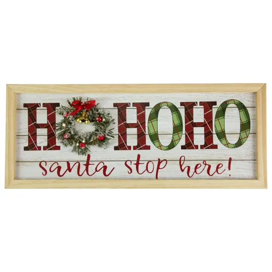 Northlight 19.75" LED Lighted Plaid 'Ho Ho Ho' Wooden Christmas Wall Sign White {1}