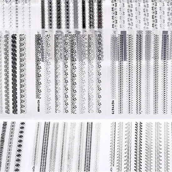 Wrapables 24 Sheets Gold, Silver & Black Nail Strips Nail Stickers Nail Art Set (Silver & Black Nail Strips) {4}