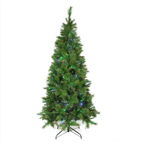 Northlight Pre-Lit Slim Mount Beacon Pine Artificial Christmas Tree - 7' - Dual LED Lights Green {3}