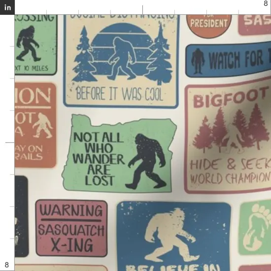 Various Fabrics by the Yard or Fat Quarter Bigfoot Vintage Sign Folklore Sasquatch Cryptozoology Custom Printed Fabric by Spoonflower {4}