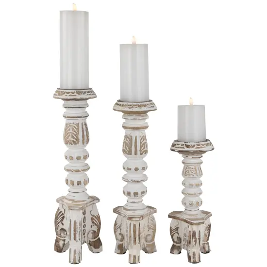 Northlight Set of 3 Brushed White Tripod Wooden Pillar Candle Holders 18" Beige {4}