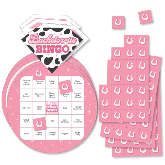 Big Dot of Happiness Last Rodeo - Bar Bingo Cards and Markers - Pink Cowgirl Bachelorette Party Shaped Bingo Game - Set of 18 {1}