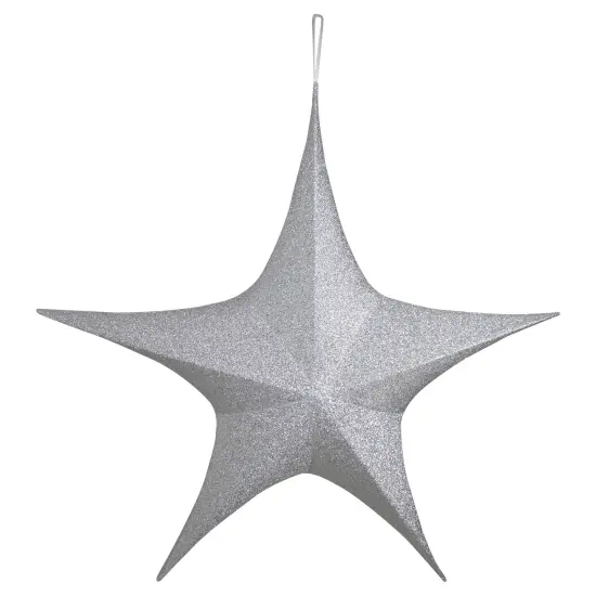 Northlight Foldable Tinsel Glitter Christmas Star Outdoor Decoration - 51" - Silver {1}