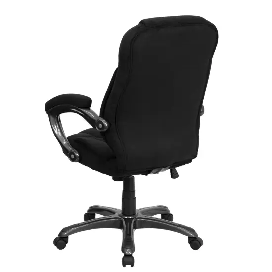 Emma and Oliver High Back Executive Ergonomic Office Chair with Silver Nylon Base and Arms Black Microfiber {4}