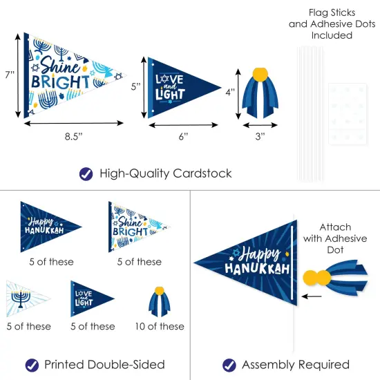 Big Dot of Happiness Hanukkah Menorah - Triangle Chanukah Holiday Party Photo Props - Pennant Flag Centerpieces - Set of 20 {4}