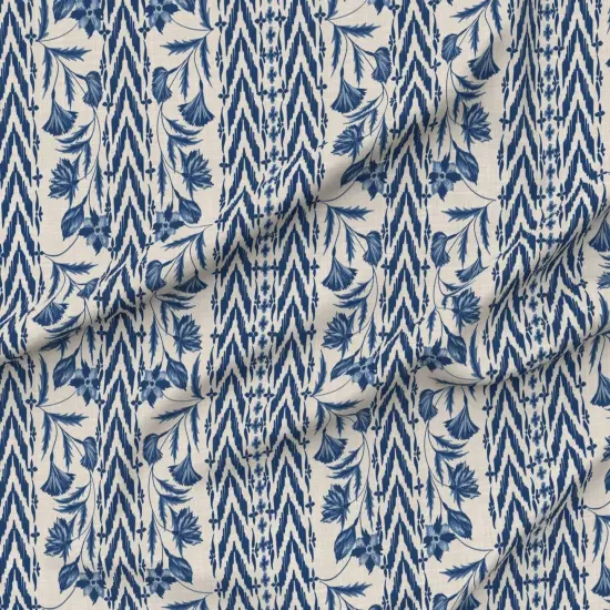 Various Fabrics by the Yard or Fat Quarter Folk Floral Stripe Large Scale Blue Tan Chintz Flowers Custom Printed Fabric by Spoonflower {6}