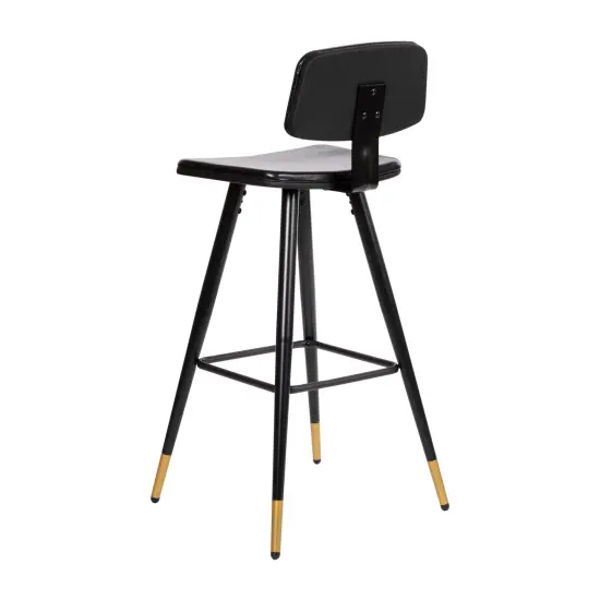 Merrick Lane Aragon Faux Leather Barstools Contemporary Upholstered Stools with Metal Frame and Integrated Footrest - Set of 2 Black {4}
