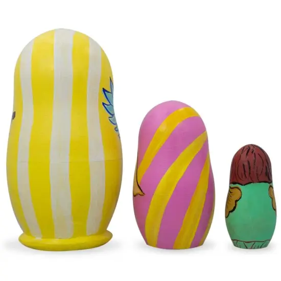 Set of 3 Guardian Angels with Flute, Heart Wooden Nesting Dolls 4.25 Inches {3}