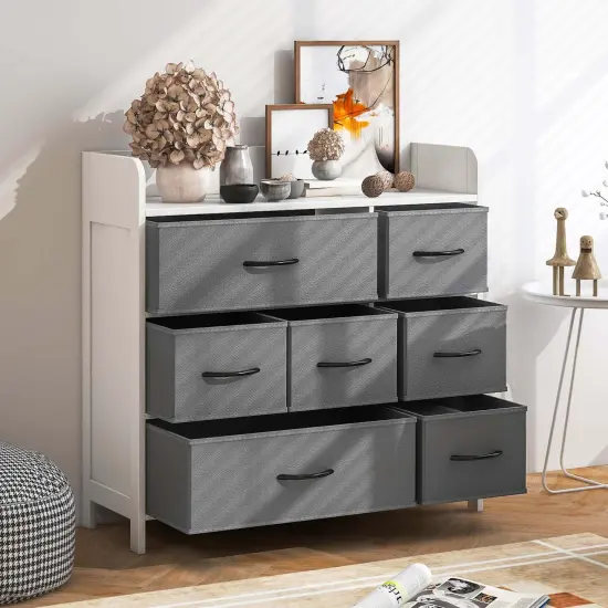 Costway 5/7-Drawer Dresser for Bedroom Chest of Drawers with 2 Large Fabric Bins White {2}