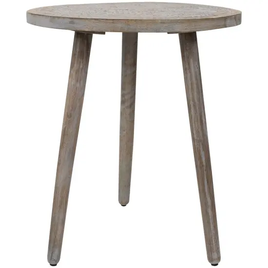 Northlight 21" Antique Gray Engraved Round Tri Leg Wooden Side Table {4}