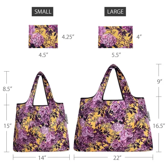 Wrapables Large & Small Foldable Tote Nylon Reusable Grocery Bags, Set of 2 Lavender Bloom {2}