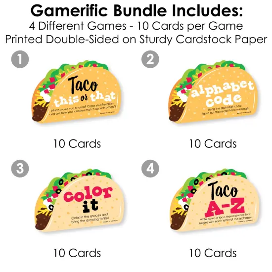 Big Dot of Happiness Taco 'Bout Fun - 4 Mexican Fiesta Games - 10 Cards Each - Gamerific Bundle {4}