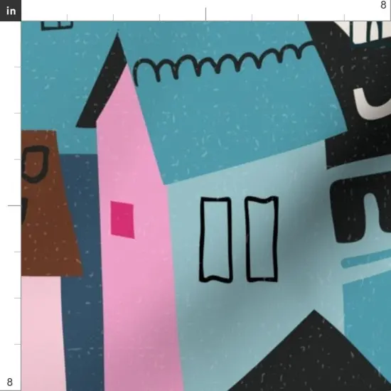 Various Fabrics by the Yard or Fat Quarter Black Cat Whimsical Colorful Cityscape Teal Pink Custom Printed Fabric by Spoonflower {4}