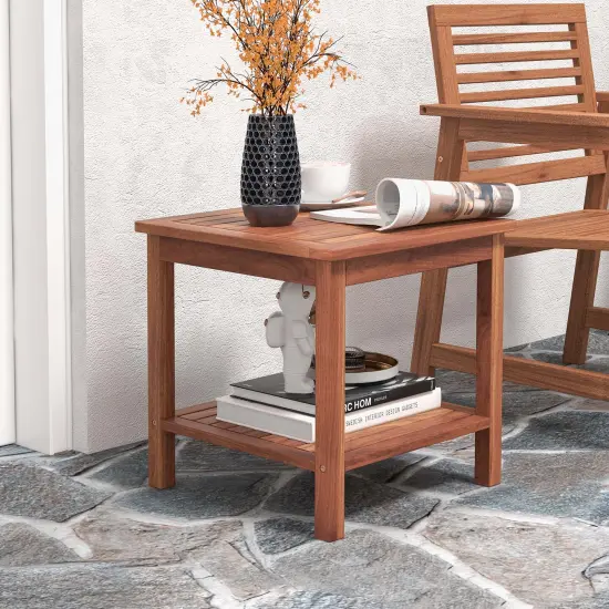 Costway Patio Acacia Wood Side Table 2-Tier Square End Table Porch Poolside Natural {4}