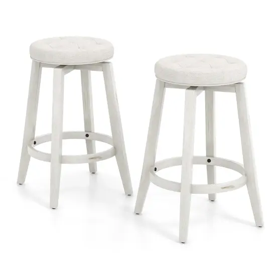 Costway 26"/30" Swivel Bar Stool Set of 2 Upholstered Counter/Bar Height Rubber Wood Frame Beige {7}