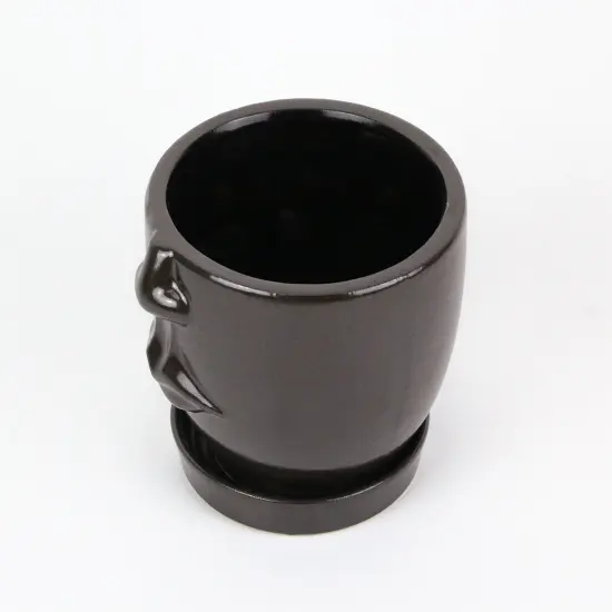 Brown Ceramic Face Planter Decorative Flower Pot Hand Painted Plant Holder Decor {3}