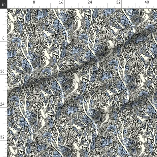 Various Fabrics by the Yard or Fat Quarter Dragon Literary Blue And White Fantasy Botanical Fairy Tale Custom Printed Fabric by Spoonflower {1}