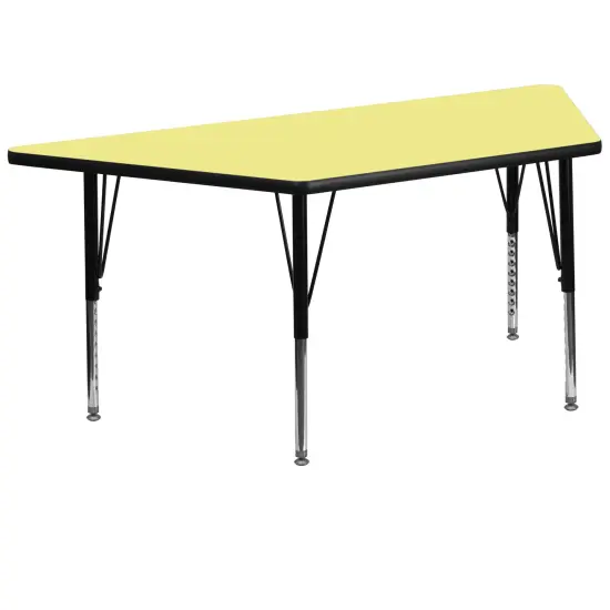 Emma and Oliver 29x57 Trapezoid Laminate Adjustable Preschool Activity Table Yellow {1}