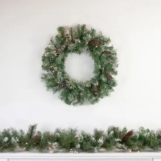 Northlight Pre-Lit Battery Operated Frosted Pine Christmas Wreath - 24" - Warm White LED Lights Green {3}