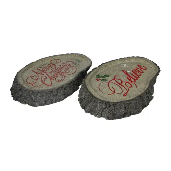 Melrose Set of 2 Gray and Red Tree Trunk Christmas Wall Plaques 12.5" {3}