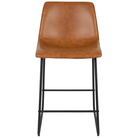 Merrick Lane 24 inch Faux Counter Height Bucket Seat Stools, Set of 2 Light Brown {2}