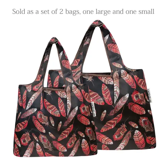 Wrapables Large & Small Foldable Tote Nylon Reusable Grocery Bags, Set of 2 Feathers {3}