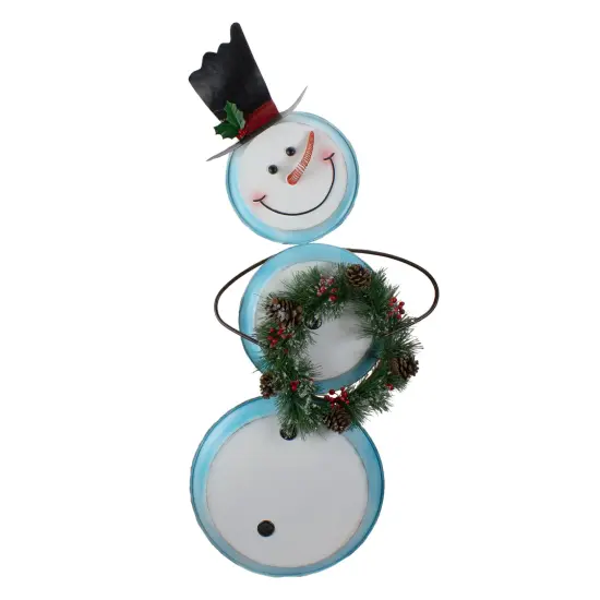 Northlight Metal Snowman with Wreath Christmas Decoration - 36" - White and Blue {1}