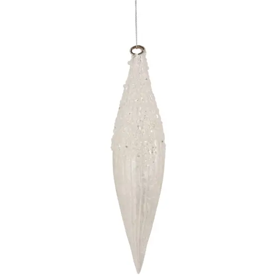 Northlight 9.5" White Beaded Glitter Finial Glass Christmas Ornament {1}