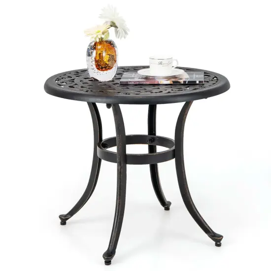 Costway 24" Patio Side Table with Adjustable Footpads Round Cast Aluminum End Table {2}