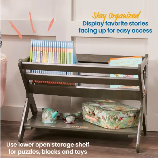 Book Caddy with Shelf, Bookshelf with Storage Grey Wash {4}