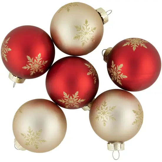 Northlight 6ct Red and Gold Snowflake Glass Ball Christmas Ornaments 2.5" {1}