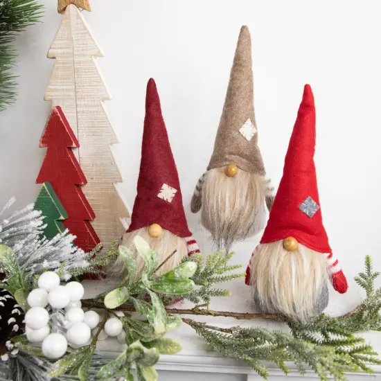 Northlight Bearded and Chubby Striped Arms Christmas Gnomes - 10.5" - Set of 3 Gray {3}
