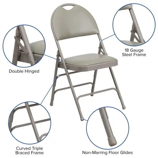 Emma and Oliver 2 Pack Home & Office Easy-Carry Party Events Padded Folding Chair GrayVinyl/GrayFrame {2}