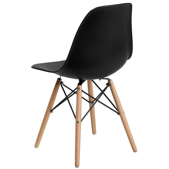 Merrick Lane Elton Series Polypropylene Accent Chair with Metal Braced Wooden Legs Black {4}