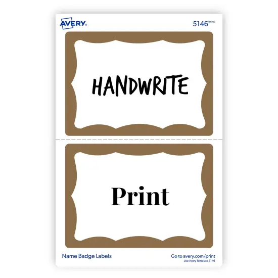 Avery Name Tags, Print or Write, Gold Border, 100 Adhesive Tags Per Pack, 4 Packs, 400 Total (05146) {3}