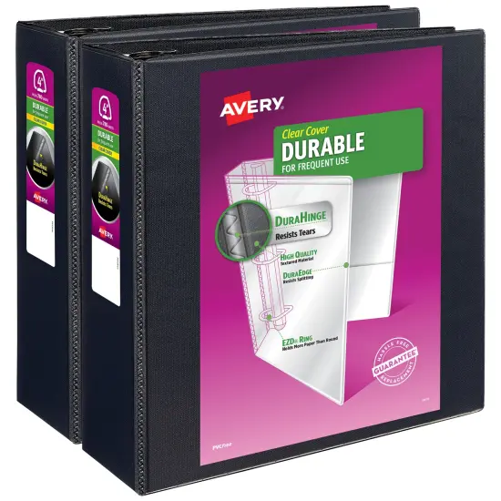 Avery Durable Clear View 3 Ring Binders, 4 Inch Binder Rings, 2 Black Binders (09204) {1}