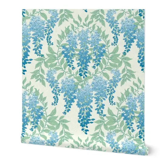 Peel & Stick Wallpaper 2FT Wide Art Deco Floral Botanical Wisteria Cottagecore Garden Vine Leaves Vintage Flowers Hand Drawn Custom Removable Wallpaper by Spoonflower {7}