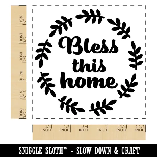 Bless This Home in Wreath Self-Inking Rubber Stamp Ink Stamper Red {1}