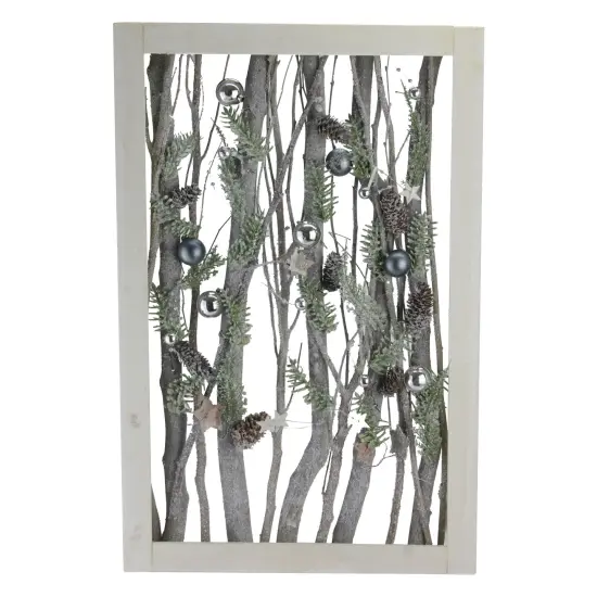 Northlight Decorated Standing Birch Branches in Wood Frame Table or Wall Decoration Brown {1}