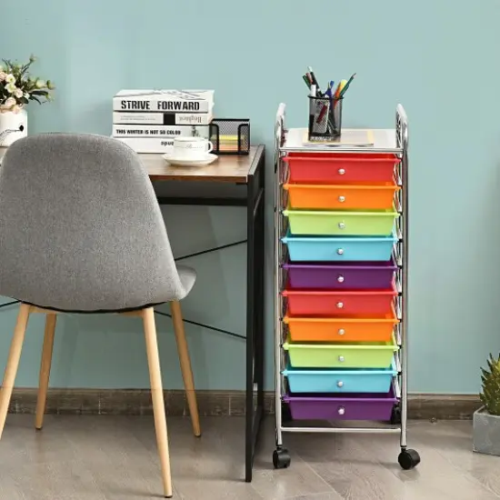 10-Drawer Rolling Storage Cart with Lockable Wheels and Steel Frame for Home or Office Use Multicolor {2}