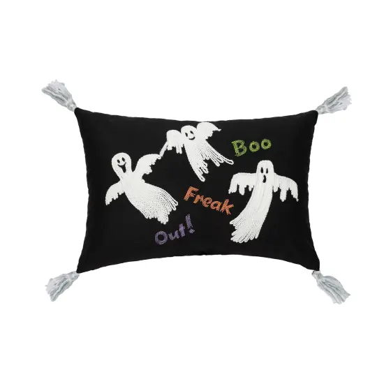 "Boo! Freak Out!" Flyi Ghosts Halloween Accent Pillow 13" x 20" w/ White Tassels {1}