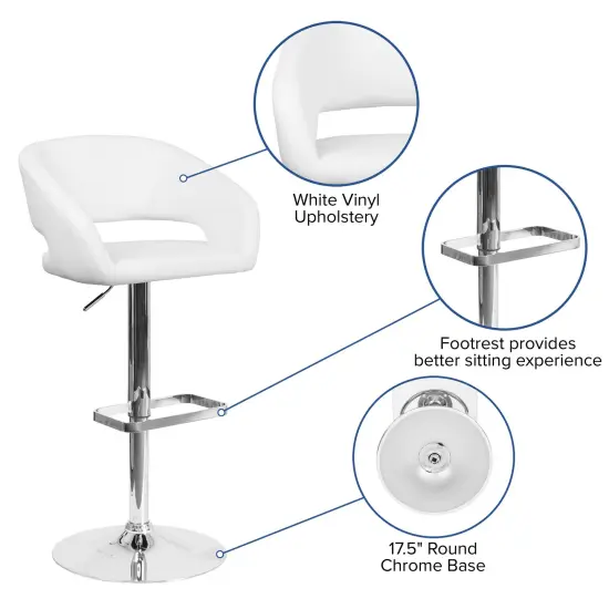 Merrick Lane Rothko Modern Bar Stool Rounded Mid-Back Stool With Height Adjustable Swivel Seat White Vinyl {2}