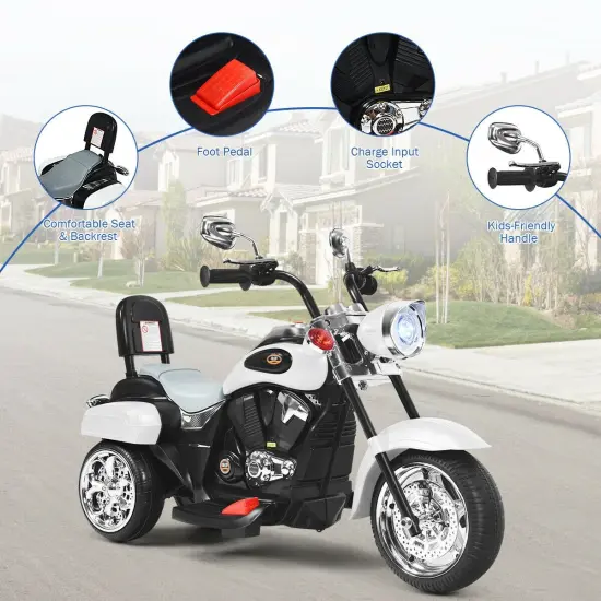 6V Chopper Style Motorcycle with Bright Headlight and Cheering Music Perfect Gift to Kids White {6}