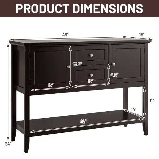 Wooden Sideboard Buffet Console Table with Drawers and Storage Brown {4}