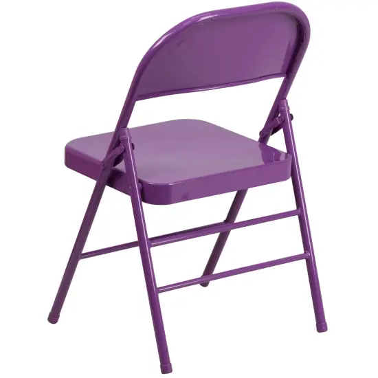 Emma and Oliver 2 Pack Home & Office Colorful Metal Folding Chair Teen and Event Seating Impulsive Purple {4}