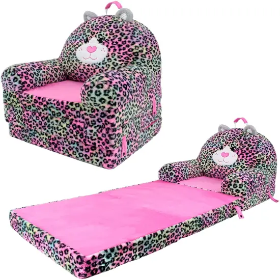 Soft Landing Elite Premium Character Sofa Seat & Transformable Fold-Out Lounger with Carrying Handle - Leopard {4}