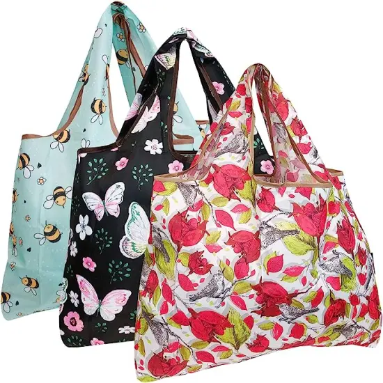 Wrapables Large Foldable Tote Nylon Reusable Grocery Bag, 3 Pack Spring Garden {1}