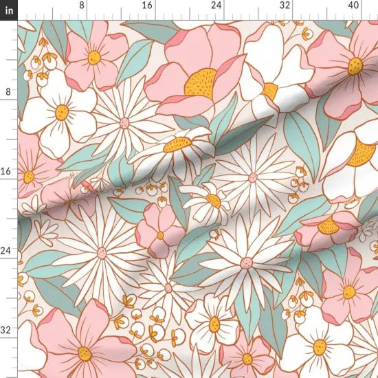 Various Fabrics by the Yard or Fat Quarter Daisy Botanical Anemone Pink Teal Beige Jumbo Scale Spring Garden Custom Printed Fabric by Spoonflower {1}