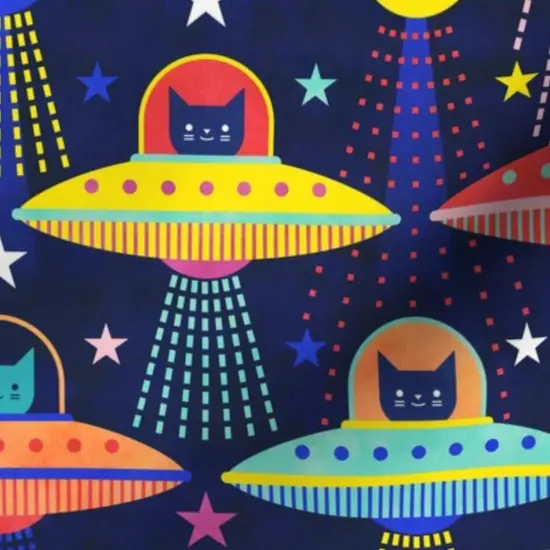 Various Fabrics by the Yard or Fat Quarter Rainbow Space Cat Flying Saucers Multicolored 80S Retro Outer Ufo Arcade Games Custom Printed Fabric by Spoonflower {7}